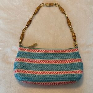 Eric Javits New York Blue & Pink Synthetic Raffia Woven Bag
